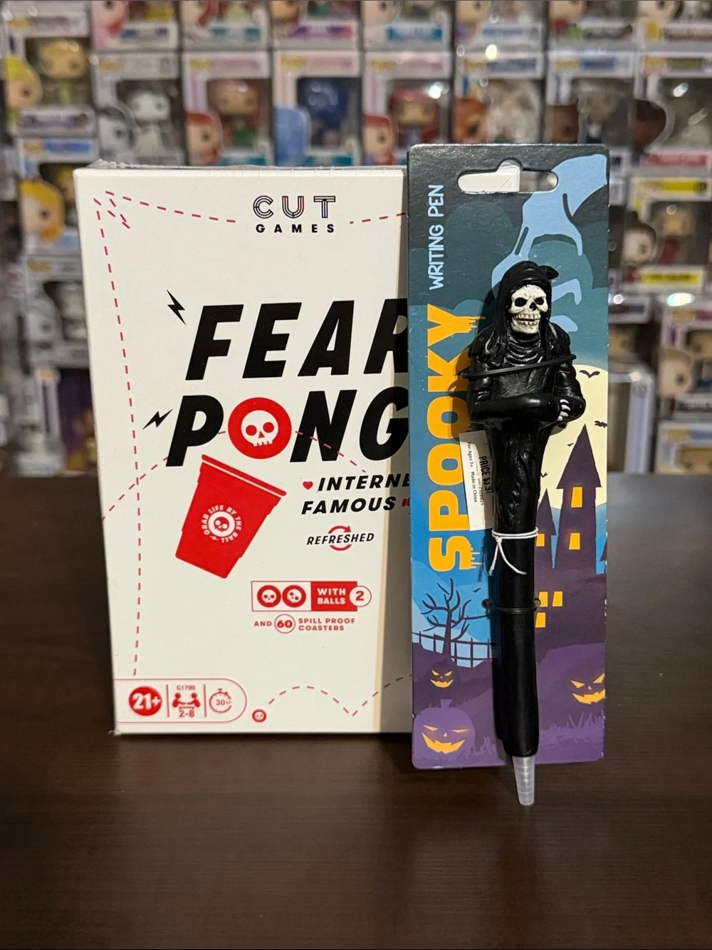 Fear Pong Party Game & Spooky Black Skeleton Pen